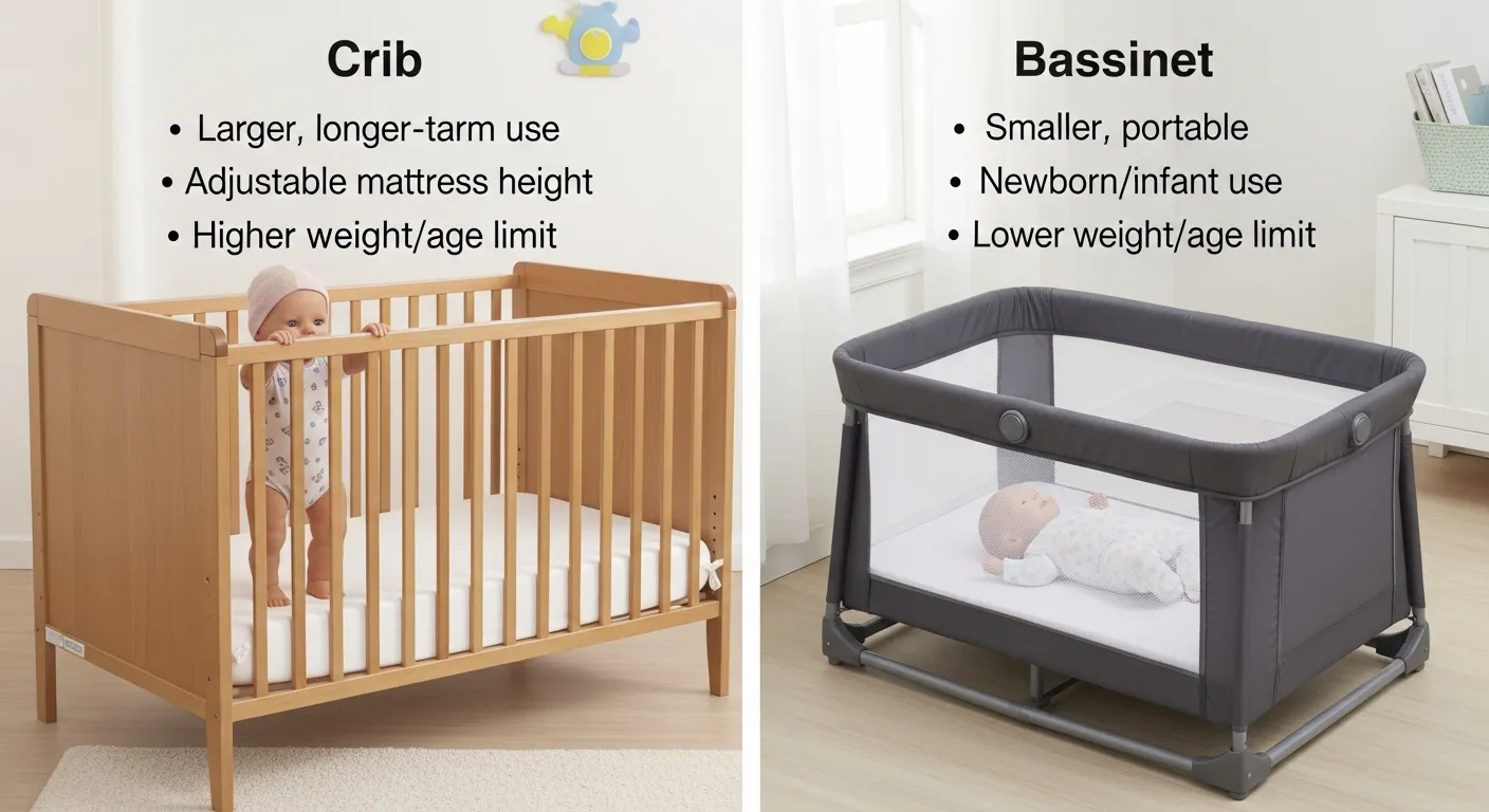 difference between crib and bassinet