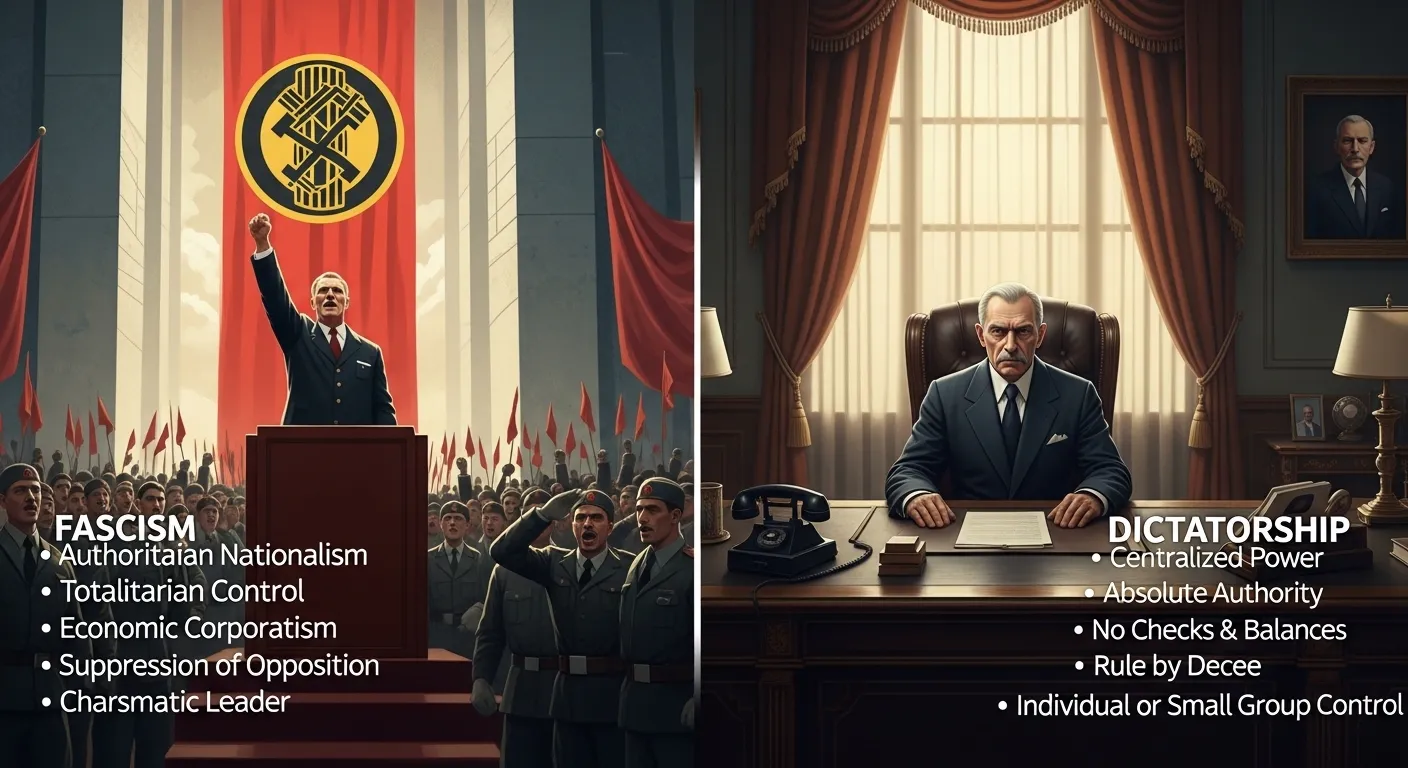 difference between fascism and dictatorship