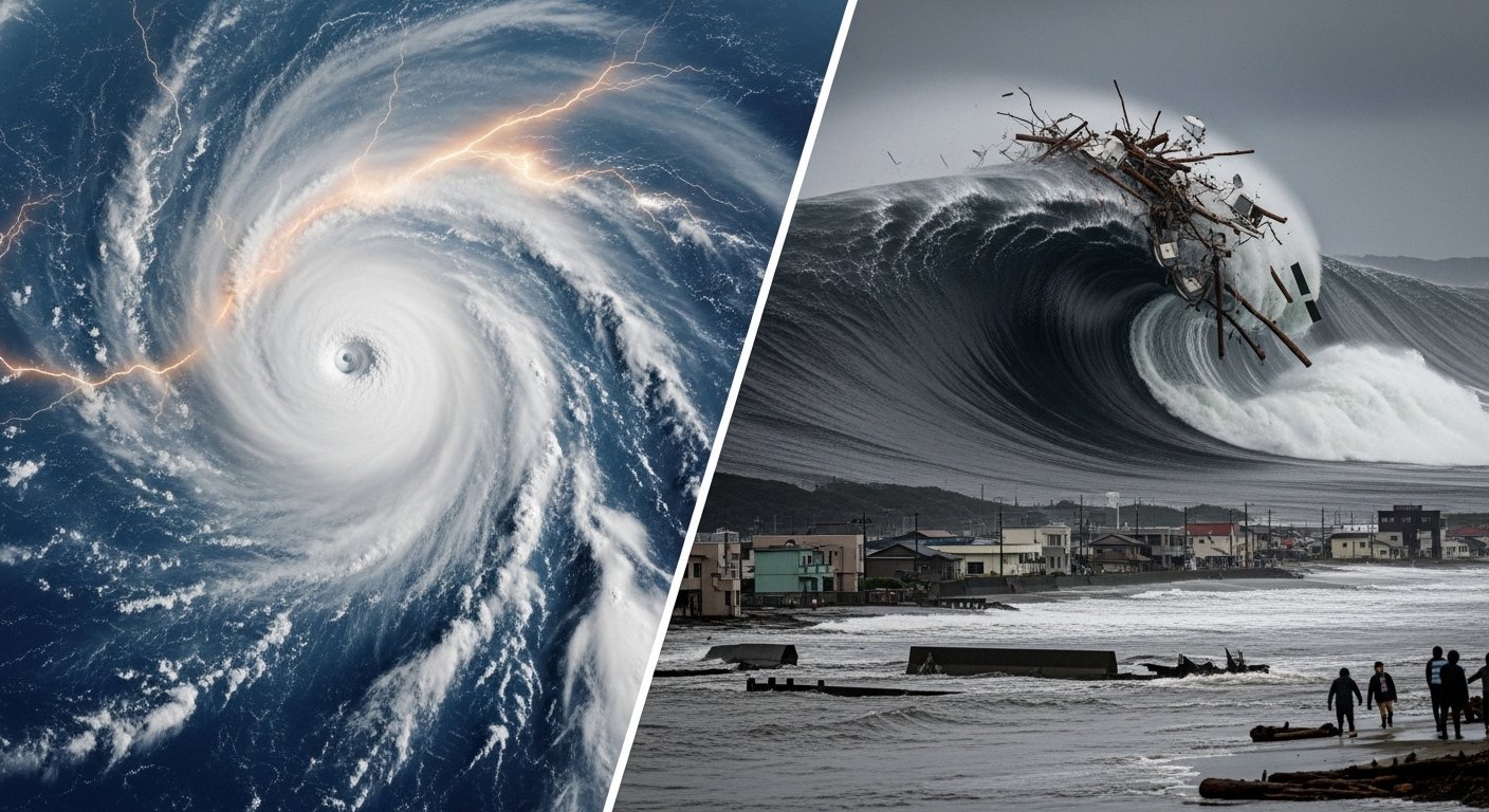 difference between typhoon and tsunami